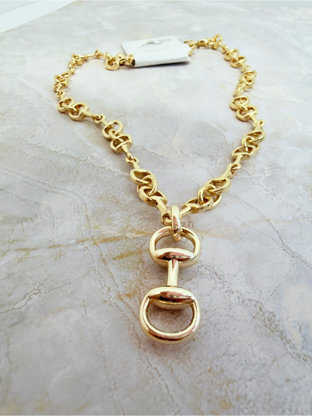 Gold Dipped Horsebit  Necklace with Horsebit Pendant - Women Jewelry